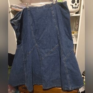Vintage Dark Blue Denim Midi Skirt Patchwork